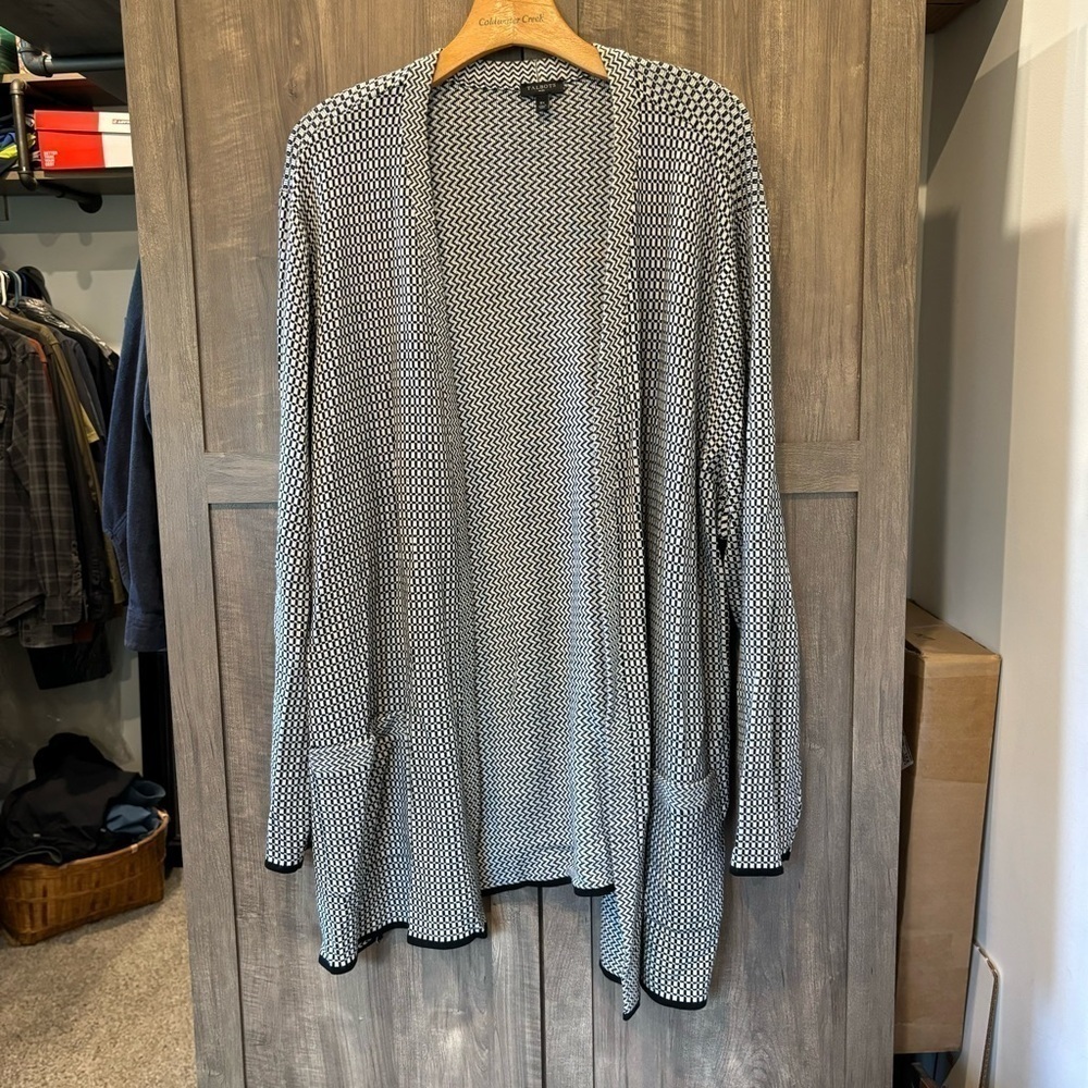 Talbots Plus 3X Cardigan Sweater Black White Chevron Print Open Font